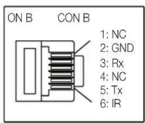 ON B CON B 1: NC 2: GND 3: Rx 4: NC 5: Tx 6: IR