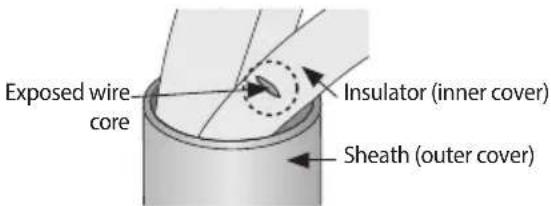 Exposed wire core Insulator (inner cover) Sheath (outer cover)