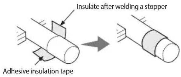 Insulate after welding a stopper Adhesive insulation tape