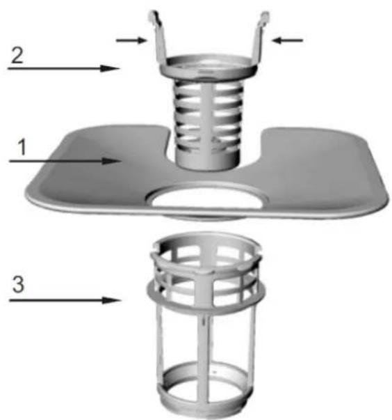 Technical diagram of a mechanical component with labeled parts 1, 2, and 3