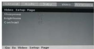 Video Setup Page Sharpness 0.0 Brightness 0.0 Contrast 0.0 Go To Video Setup Page