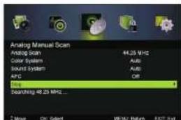 Analog Manual Scan Analog Scan Color System Sound System APC Hog Searching 48.25 MHz ...