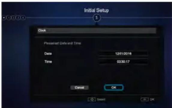 Initial Setup 5 Cook Please set Date and Time Date 12/01/2016 Time 03:30:17 Cancel OK Select OK