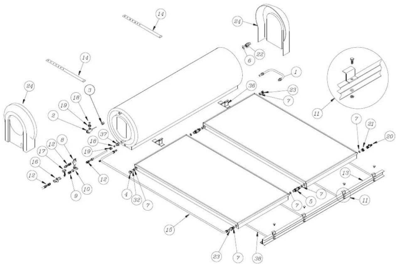 Technical diagram of a mechanical assembly with numbered components and labeled parts