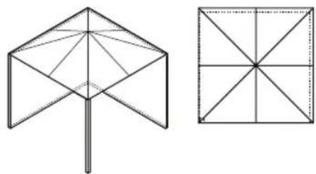 Two geometric diagrams: a simple triangular roof structure and a square grid with intersecting diagonals (no text or symbols)
