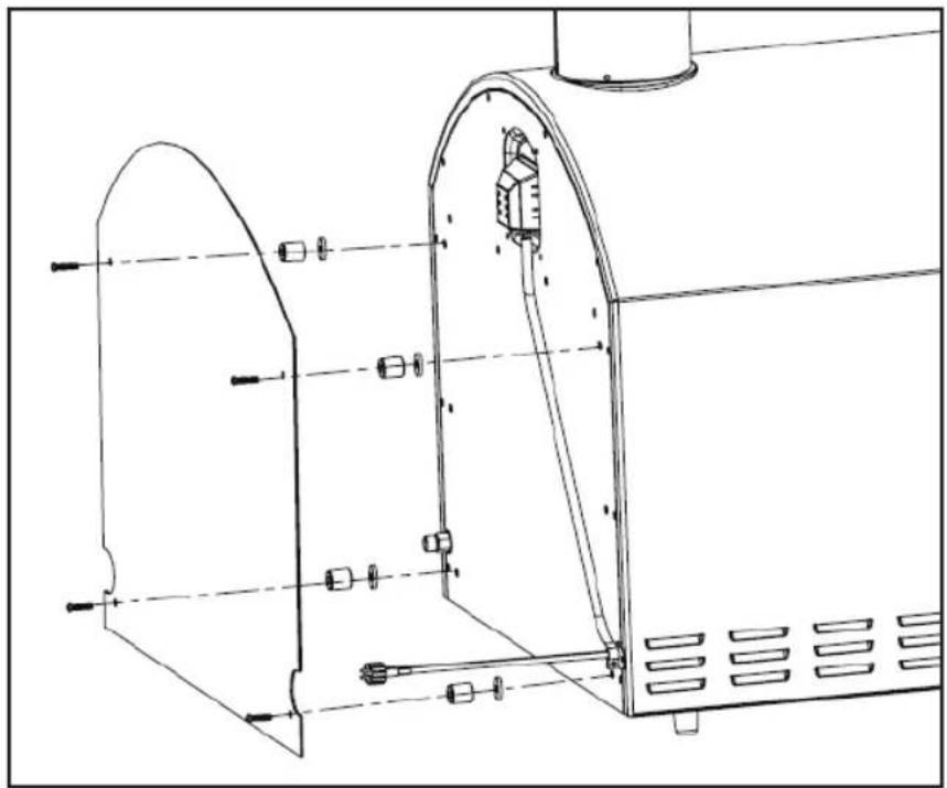 Technical line drawing of a mechanical assembly with curved components and mounting holes (no text or symbols)