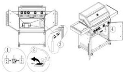 Technical diagram showing two views of industrial equipment with numbered components and labeled parts
