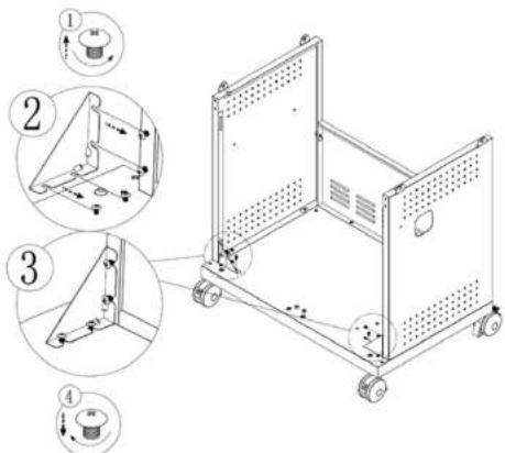 Technical diagram of a mechanical device with numbered parts and directional arrows indicating assembly steps