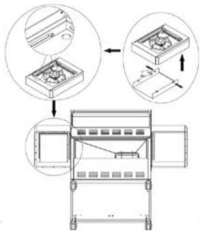 Technical diagram showing a machine operation with labeled components and directional arrows indicating assembly or movement.