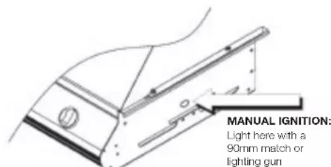 MANUAL IGNITION: Light here with a 90mm match or lighting gun