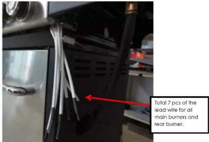 Total 7 pcs of the lead wire for all main burners and rear burner.