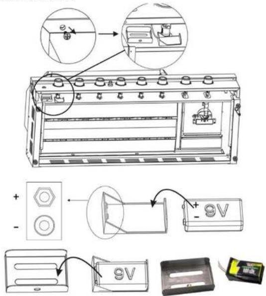 Technical diagram showing exploded view of a battery pack with labeled components and connections