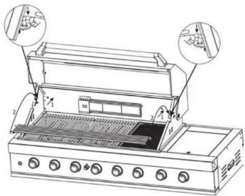 Technical diagram of a portable gas stove with labeled components and directional arrows indicating assembly or installation.