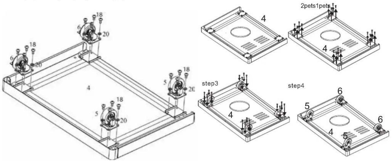 Technical diagram showing assembly steps of a mechanical component with labeled parts and numbered annotations