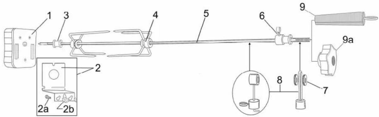 Technical diagram of a mechanical device with numbered components and labeled parts