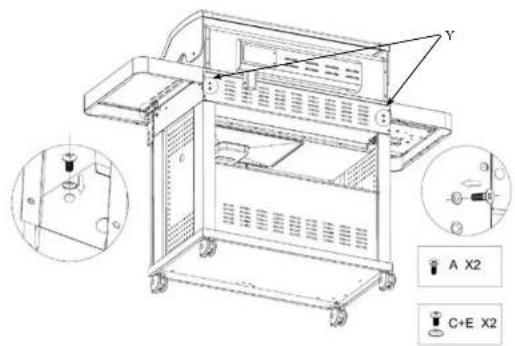 Technical diagram of a mechanical device with labeled components A X2 and C+E X2, showing exploded view and assembly details.