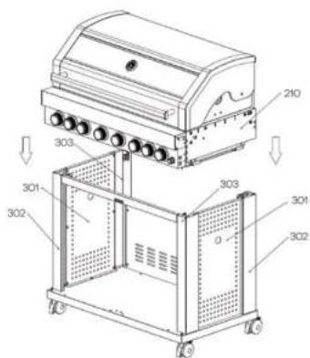 Technical diagram of a portable air heater with labeled components and internal compartments
