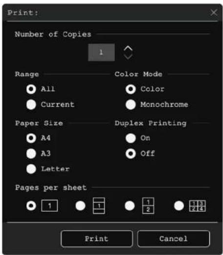 Print: Number of Copies 1 Range All Current Color Mode Color Monochrome Paper Size A4 A3 Letter Duplex Printing On Off Pages per sheet 1 1 2 1 1 1 1 1 1 1 1 1 1 1 1 1 1 1 1 1 1 1 1 1 1 1 1 1 1 1 Print Cancel
