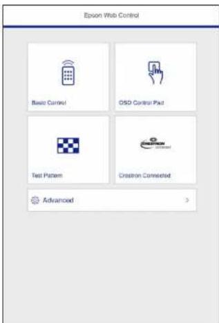 Epson Web Control Basic Control OSD Control Pad Test Pattern Cristor Connected Advanced >