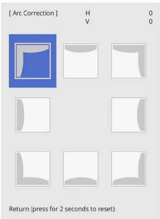 [ Arc Correction ] H 0 V 0 Return (press for 2 seconds to reset)
