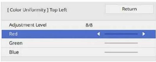 [ Color Uniformity ] Top Left Adjustment Level 8/8 Red Green Blue Return