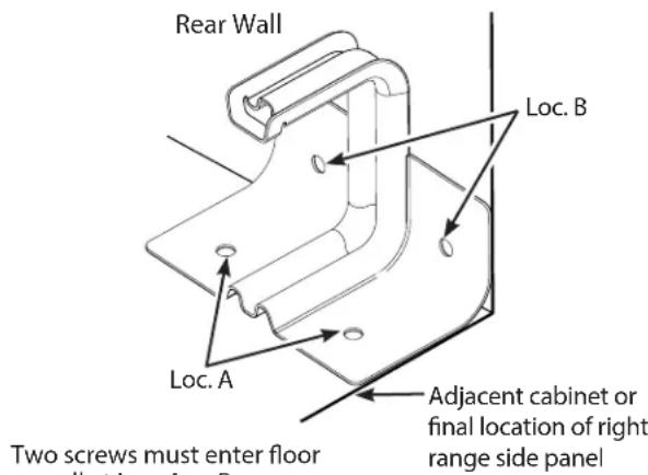 Rear Wall Loc. B Loc. A Two screws must enter floor Adjacent cabinet or final location of right range side panel
