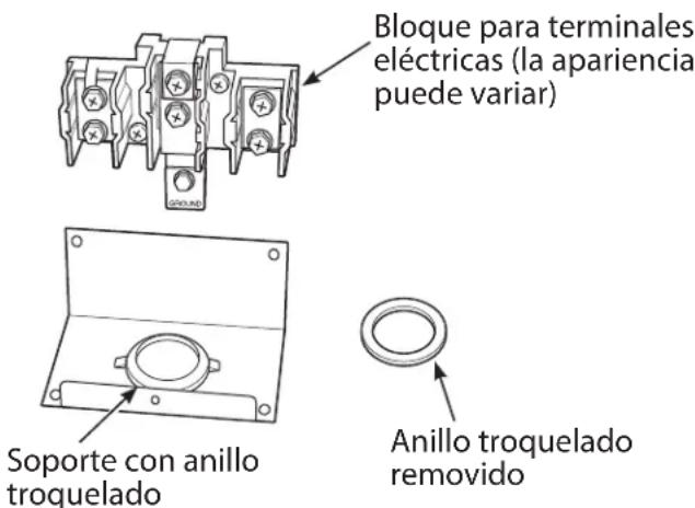 Bloque para terminales eléctricas (la apariencia puede variar) Soporte con anillo troquelado Anillo troquelado removido