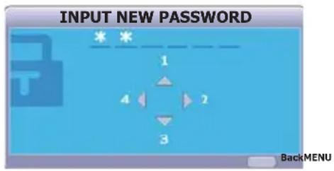 INPUT NEW PASSWORD 1 2 3 4 BackMENU
