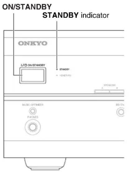 ON/STANDBY STANDBY indicator ONKYO L/O ON/STANDBY STANDBY = 100MHz SPEAKONE A A MUSIC OPTIMER RICHES BD/CN