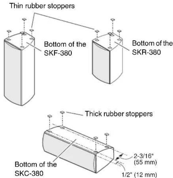 Thin rubber stoppers Bottom of the SKF-380 Bottom of the SKR-380 Thick rubber stoppers Bottom of the SKC-380 2-3/16" (55 mm) 1/2" (12 mm)