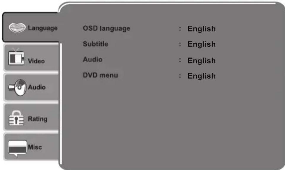 Language OSD language : English Subtitle : English Audio : English DVD menu : English