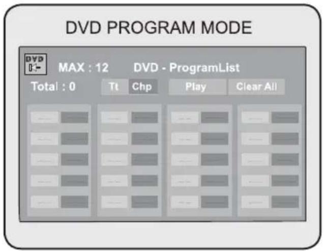 DVD PROGRAM MODE MAX : 12 DVD - ProgramList Total : 0 Tt Chp Play Clear All