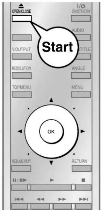 OPENCLOSE I/O ON/STANDBY AUDIO V:OUTPUT TITLE RESOLUTION ANGLE TOPMENU MENU Start OK RESUME PLAY RETURN