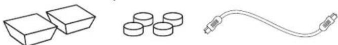 Three line drawings: a rectangular block, three cylindrical objects, and a connected cable (no text or symbols)
