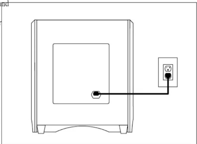 Line drawing of a device with an electrical outlet connected to a wall-mounted socket (no text or symbols)