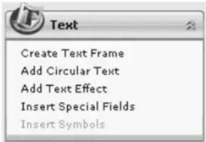 Text Create Text Frame Add Circular Text Add Text Effect Insert Special Fields Insert Symbols