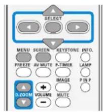 SELECT MENU SCREEN KEYSTONE INFO. FREEZ AV MUTE P-TIMER LAMP IMAGE P IN P D.ZOOM VOLUME MUTE