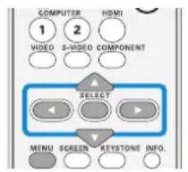 COMPUTER 1 2 HDMI VIDEO S-VIDEO COMPONENT SELECT MENU SCREEN KEYSTONE INFO.