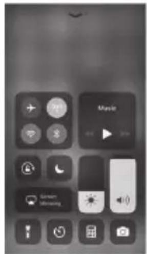 Smartphone home screen interface showing app icons and a 'Music' tab with playback controls