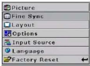 Picture Fine Sync Layout Options Input Source Language Factory Reset