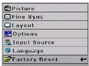 Picture Fine Sync Layout Options Input Source Language Factory Reset