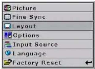 Picture Fine Sync Layout Options Input Source Language Factory Reset