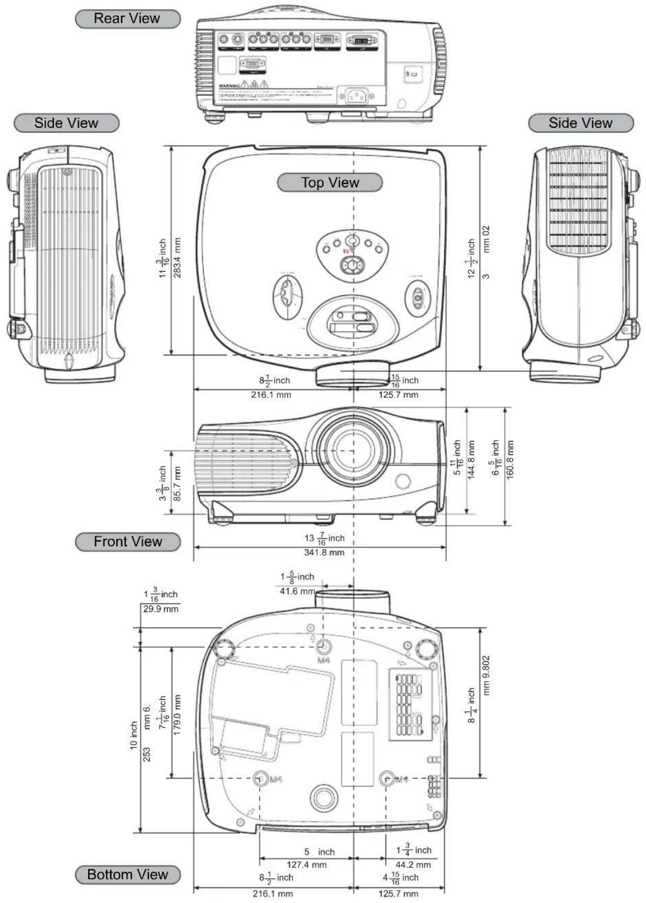 Rear View Side View Top View 12 ½ inch 3 mm 02 11 ¾ inch 2834 mm 8 ½ inch 15 inch 216.1 mm 125.7 mm 5 ¼ inch 144.8 mm 6 ¾ inch 160.8 mm 3 ¾ inch 85.7 mm 13 ⅓ inch 341.8 mm Front View 1 ¾ inch 41.6 mm 1 ¾ inch 29.9 mm 10 inch mm 6. 7 ¼ inch 1790 mm 8 ¼ inch mm 9.802 Bottom View 5 inch 1 ¾ inch 127.4 mm 44.2 mm 8 ½ inch 4 ¼ inch 216.1 mm 125.7 mm