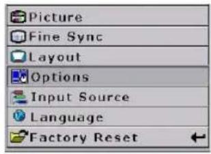 Picture Fine Sync Layout Options Input Source Language Factory Reset