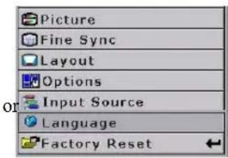 Picture Fine Sync Layout Options Input Source Language Factory Reset