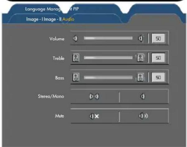 Language Management PIP Image - I Image - II Audio Volume Treble Bass Stereo/Mono Mute