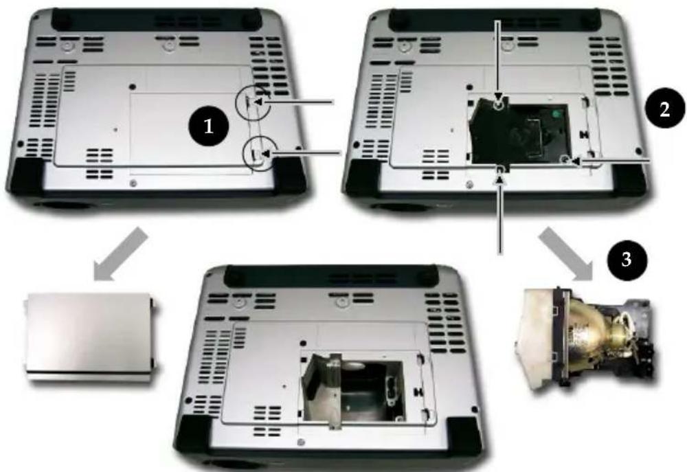 Diagram showing three steps of a device installation or assembly process, labeled 1, 2, and 3 with numbered components.