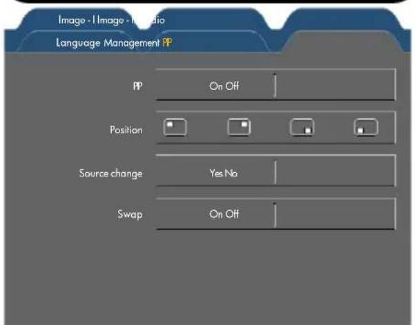 Image - Image - Audio Language Management PP PP On Off Position Source change Yes No Swap On Off
