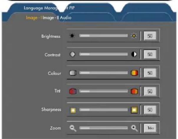 Language Management PIP Image - Image - II Audio Brightness 50 Contrast 50 Colour 50 Tint 50 Sharpness 50 Zoom 16x
