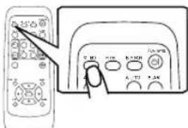 Diagram showing two remote control devices with labeled buttons and a pointer indicating the left button.